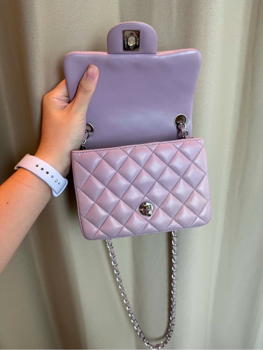 Chanel Dusty Mauve  Lambskin Mini Square Crossbody - Picture 3 of 9